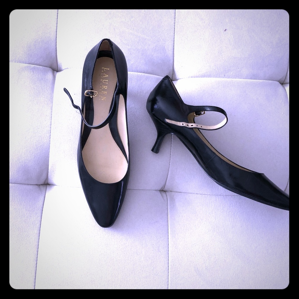 Ralph Lauren Mary Jane black leather kitten heels